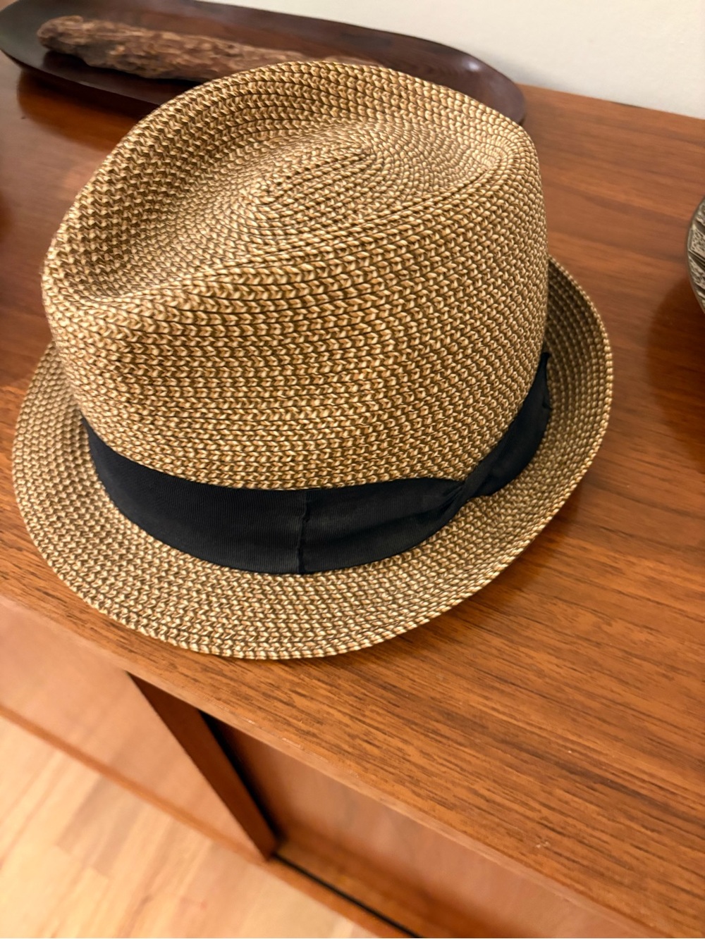 D&Y Brown Woven Straw Fedora Hat